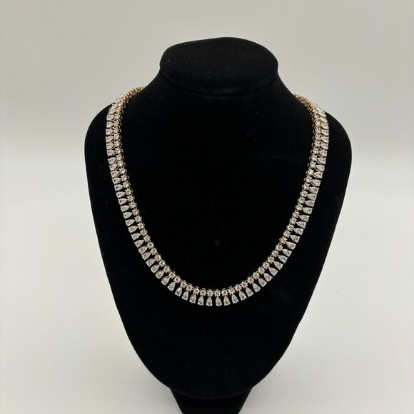 Melinda Maria | Stunning Simulated Diamond Gold Plated Princess Tennis Necklace - Picture 4 of 10